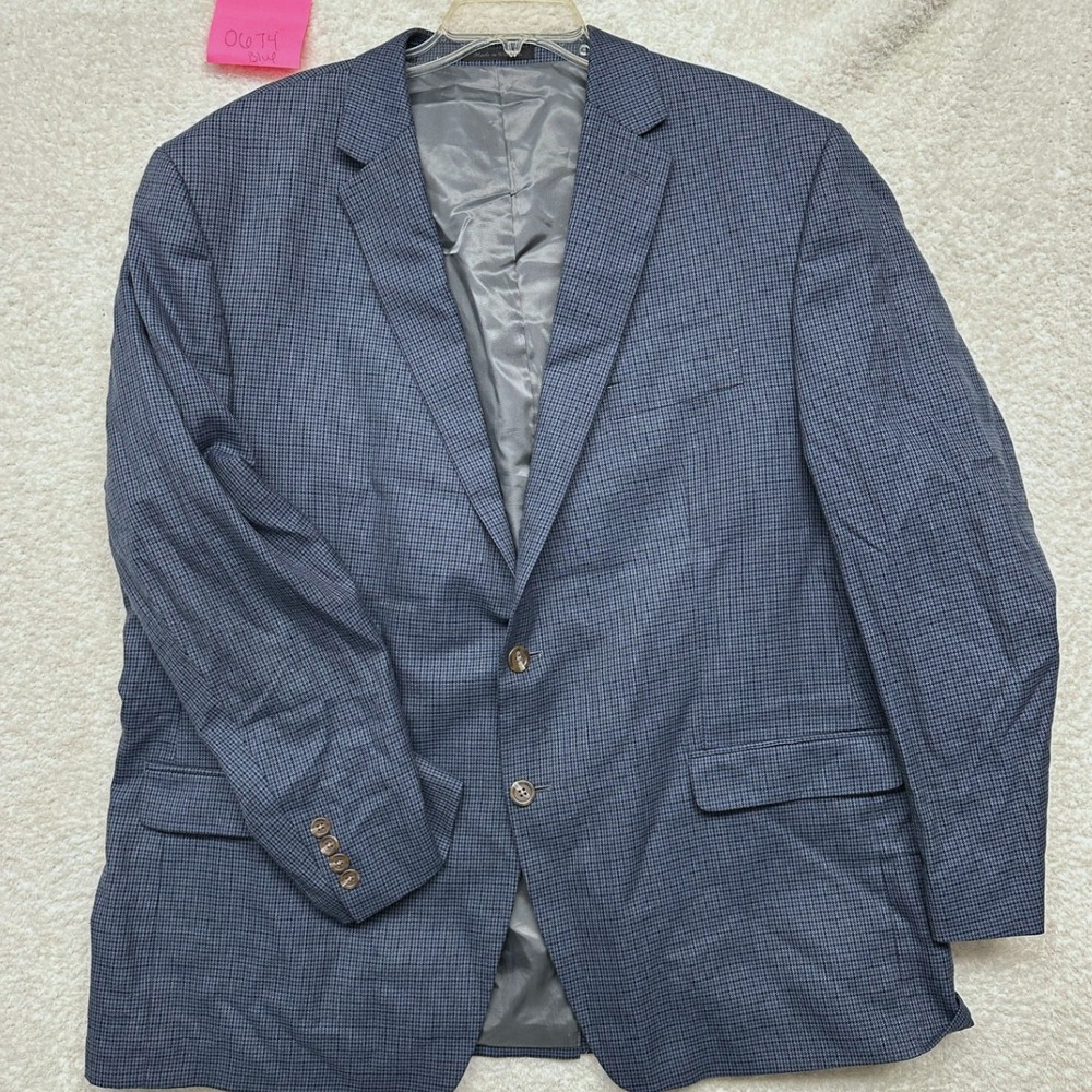 Chaps Mens Blue Brown Micro Check Two Button Blazer Sport Coat 50R